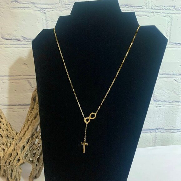 Unwritten 14K Gold Plated Infinity Cross Pendant Necklace - Picture 10 of 11